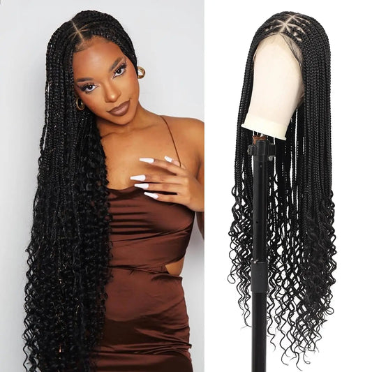 Braided Wigs 36Inch Bohemian Curly Braided Lace Front Wigs