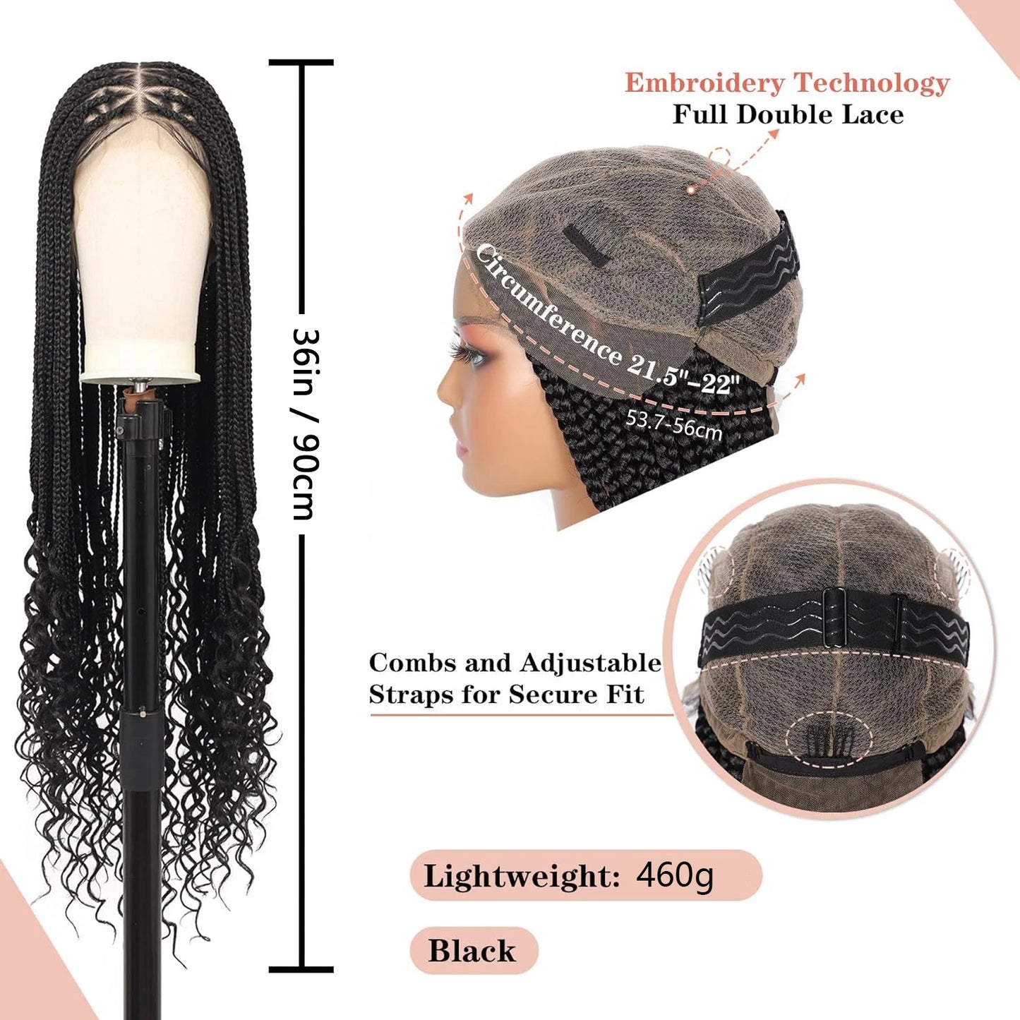 Braided Wigs 36Inch Bohemian Curly Braided Lace Front Wigs