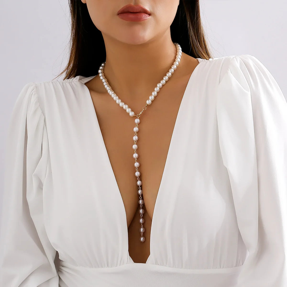 Jewelry Retro Beaded Chain Beaded Collar Simple Imitation Pearl Fringe Long Niche Necklace