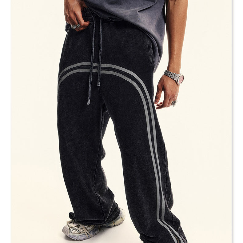 Men's clothing Youth Street Trend Sports Feng Shui wash wax dyed and woven zipper pants