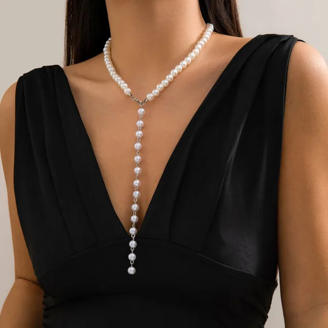 Jewelry Retro Beaded Chain Beaded Collar Simple Imitation Pearl Fringe Long Niche Necklace