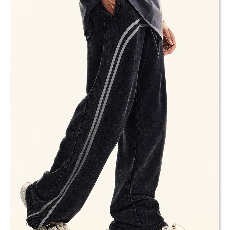 Men's clothing Youth Street Trend Sports Feng Shui wash wax dyed and woven zipper pants