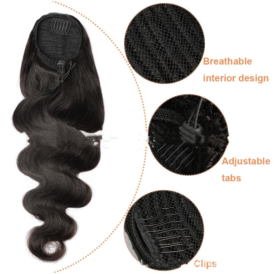 Natural Black Drawstring Ponytail Human Wigs